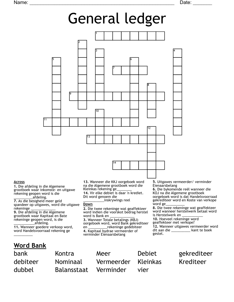 General ledger Crossword
