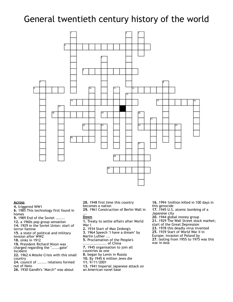 General twentieth century history of the world Crossword