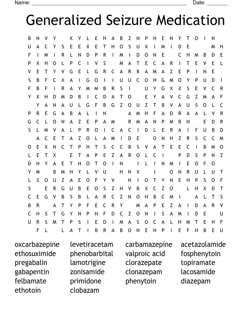 Generalized Seizure Medication Word Search