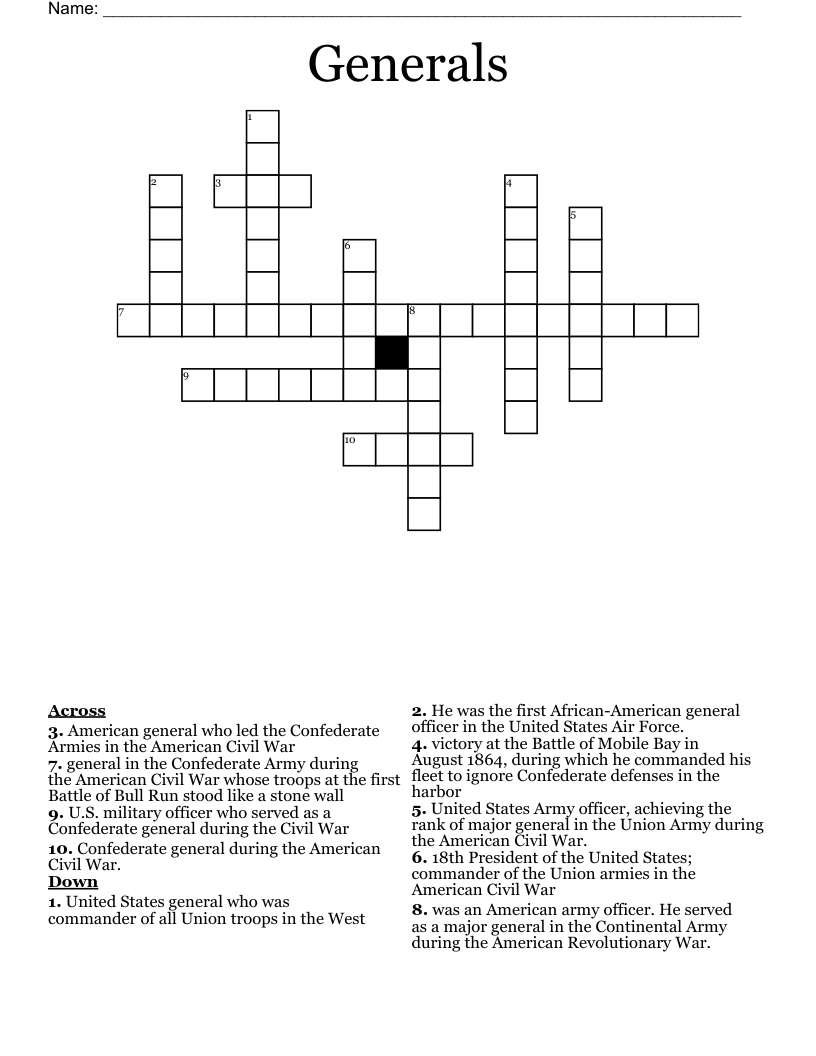 Generals Crossword