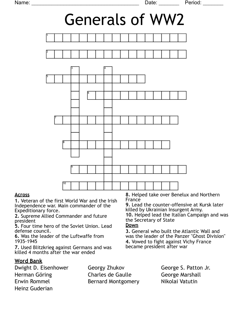 Generals of WW2 Crossword