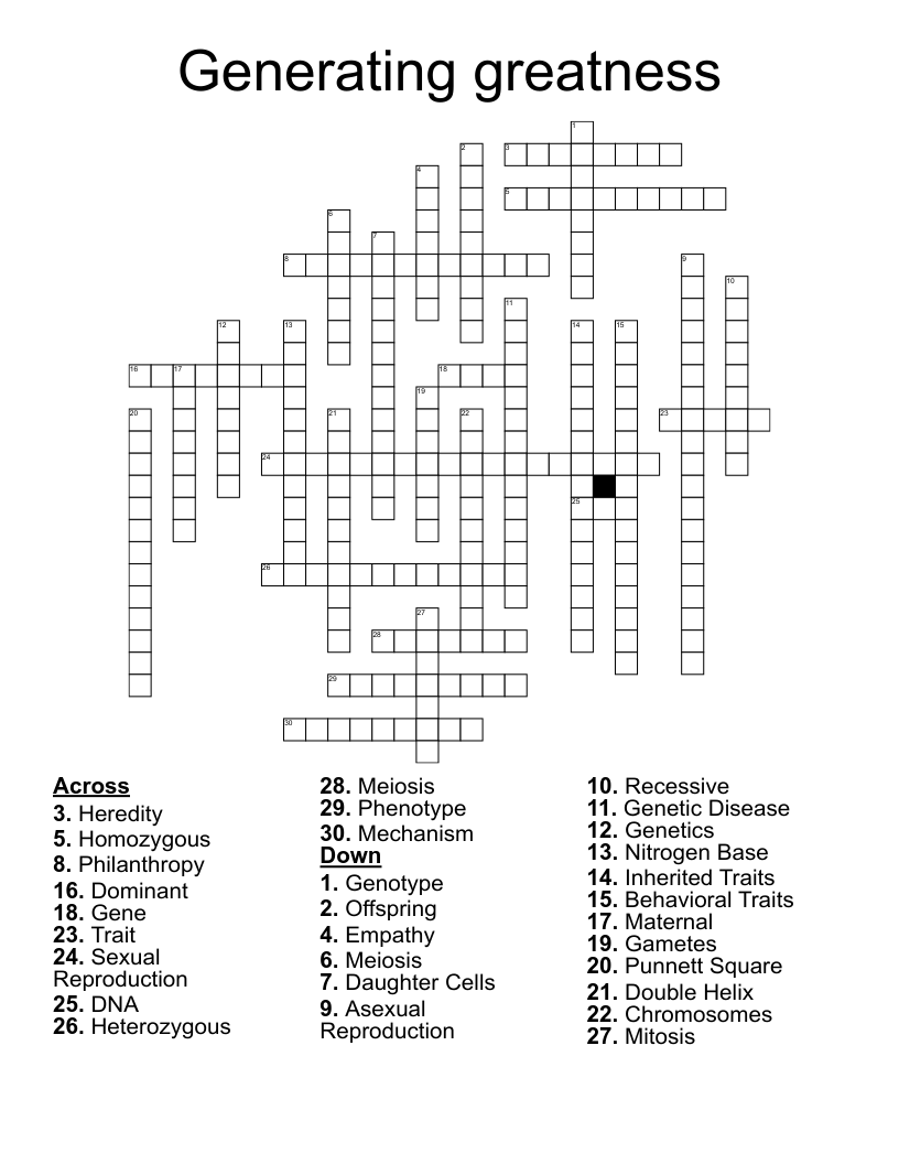 Generating greatness Crossword