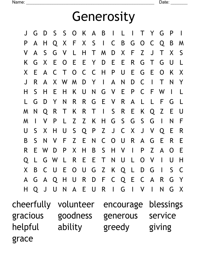 Generosity Word Search