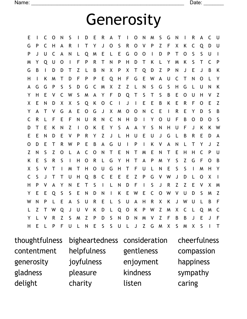 Generosity Word Search