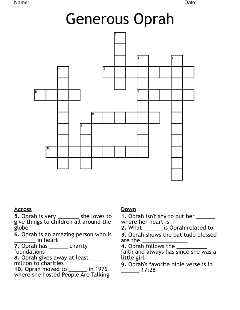 Generous Oprah Crossword