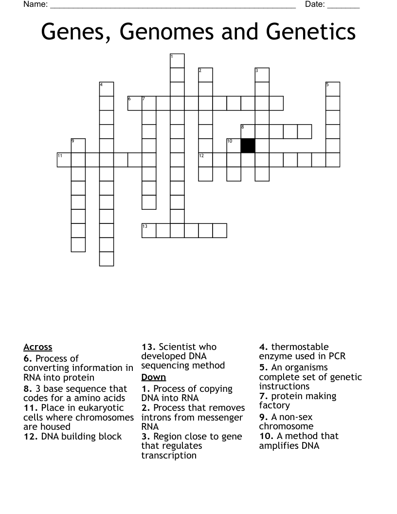 Genes, Genomes and Genetics Crossword