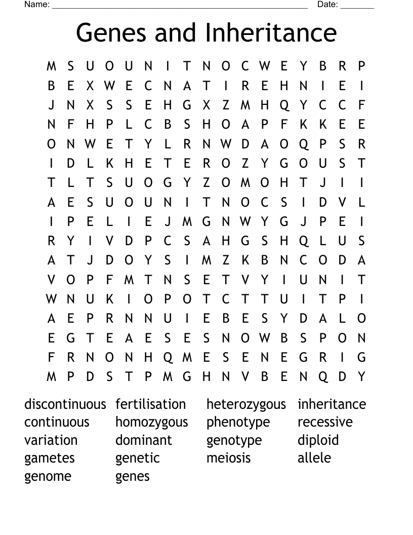 Genes and Inheritance Word Search