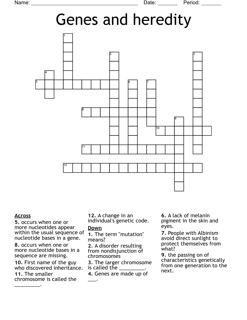 Genes and heredity  Crossword