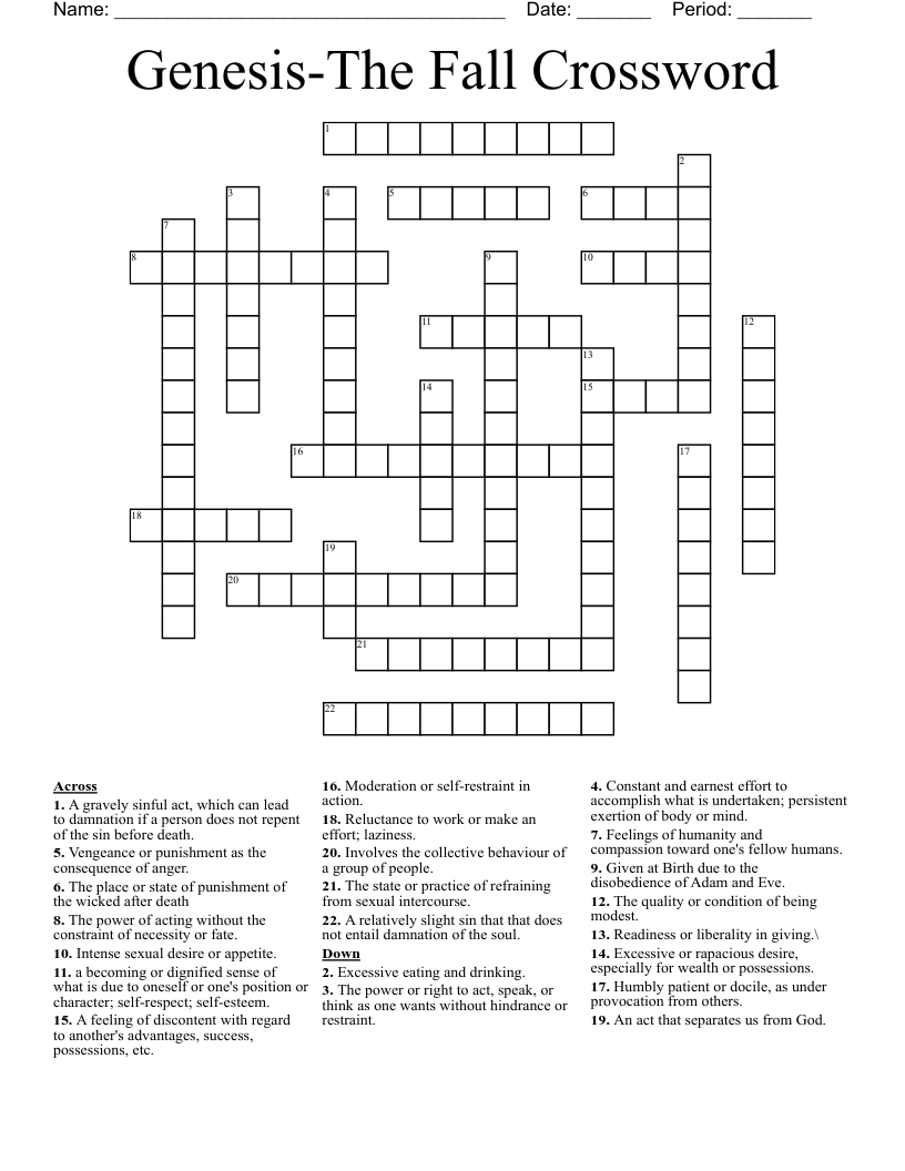 Genesis-The Fall Crossword