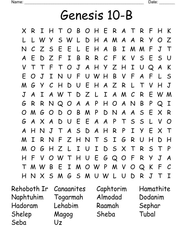 Genesis 10-B Word Search