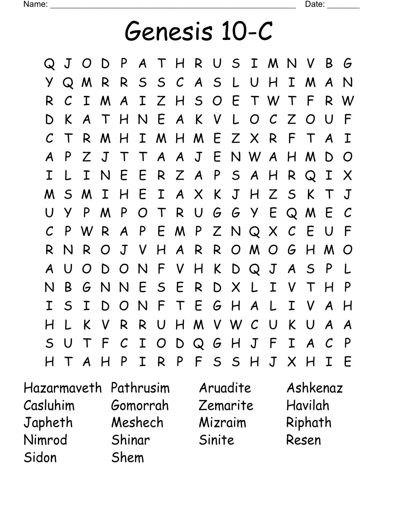 Genesis 10-C Word Search