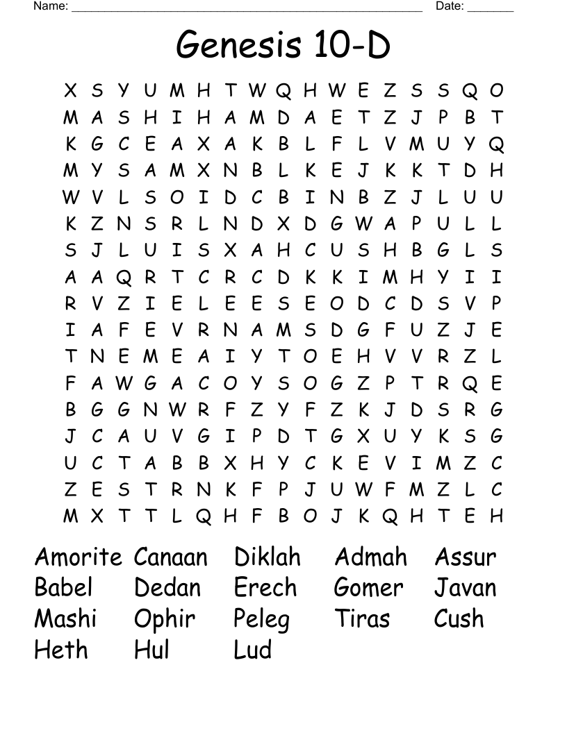 Genesis 10-D Word Search