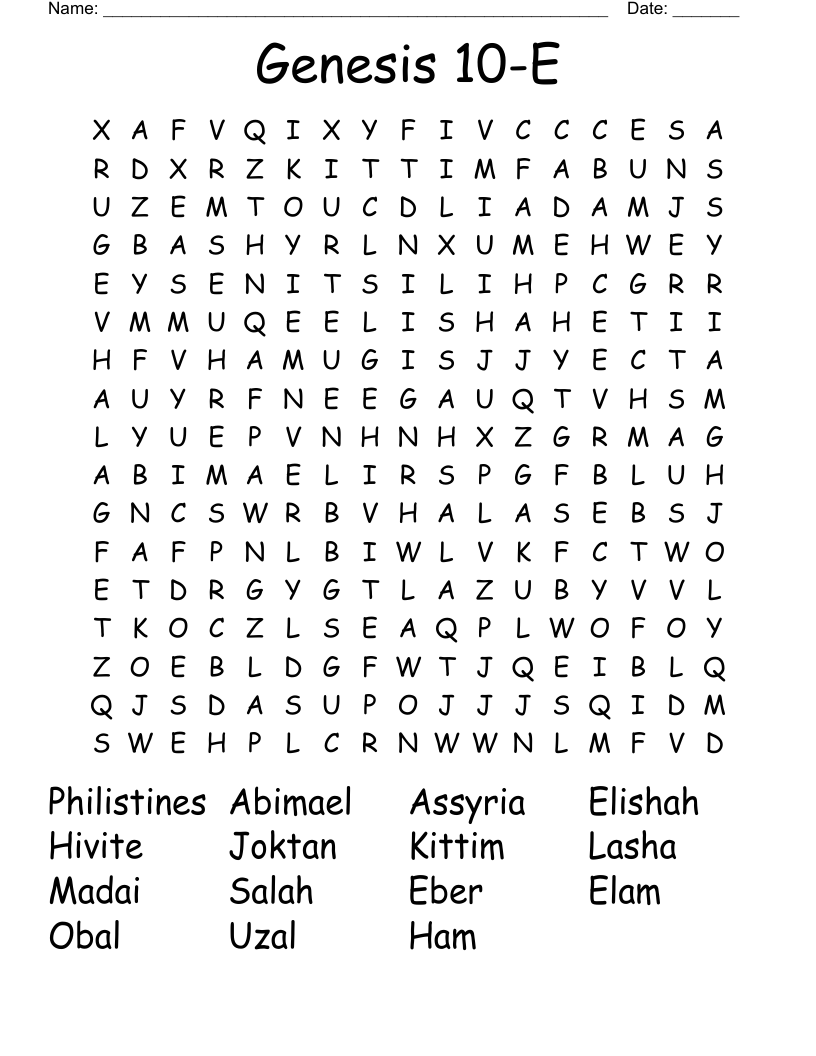 Genesis 10-E Word Search