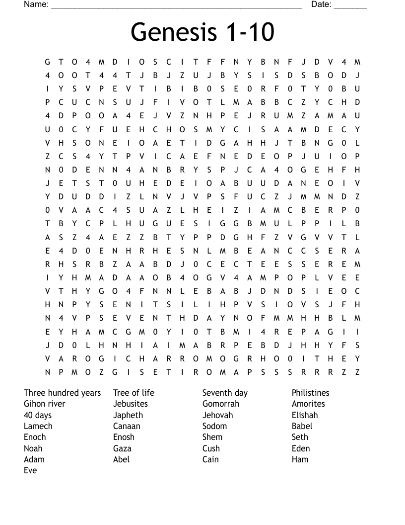 Genesis 1-10 Word Search