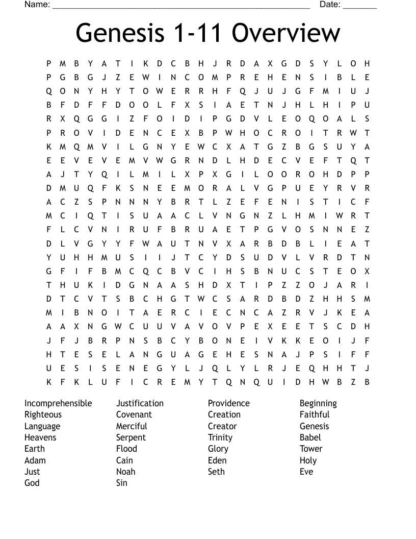 Genesis 1-11 Overview Word Search
