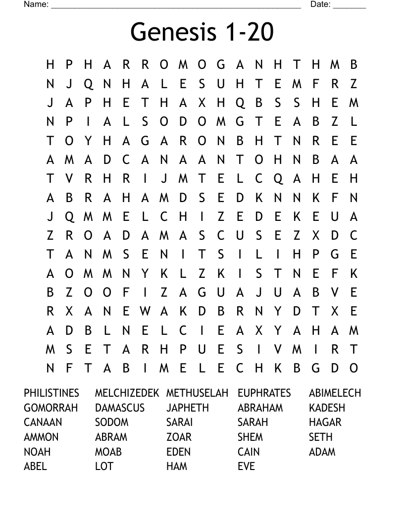 Genesis 1-20 Word Search