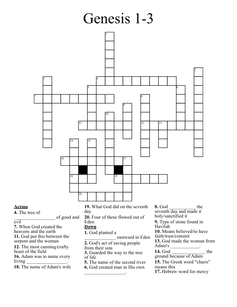 Genesis 1-3 Crossword