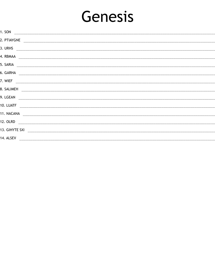 Genesis Word Scramble