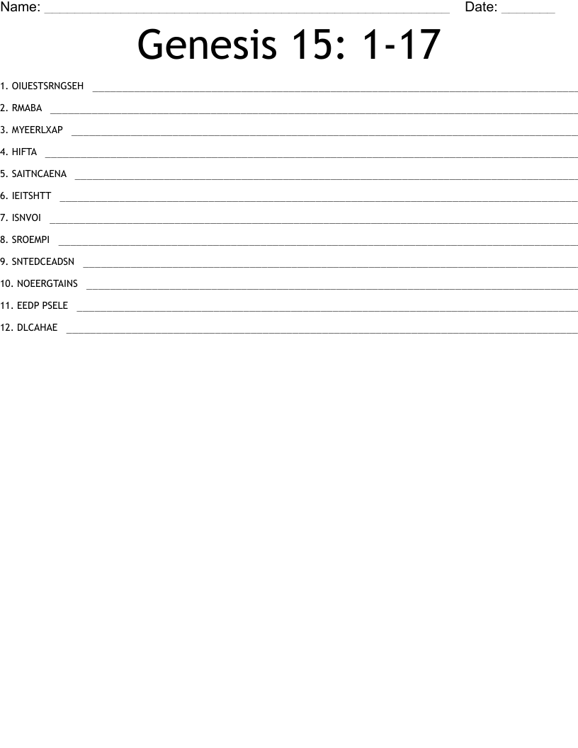 Genesis 15: 1-17 Word Scramble
