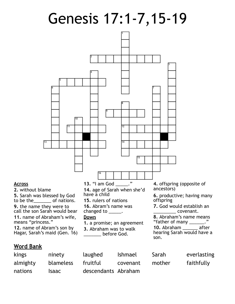 Genesis 17:1-7,15-19 Crossword