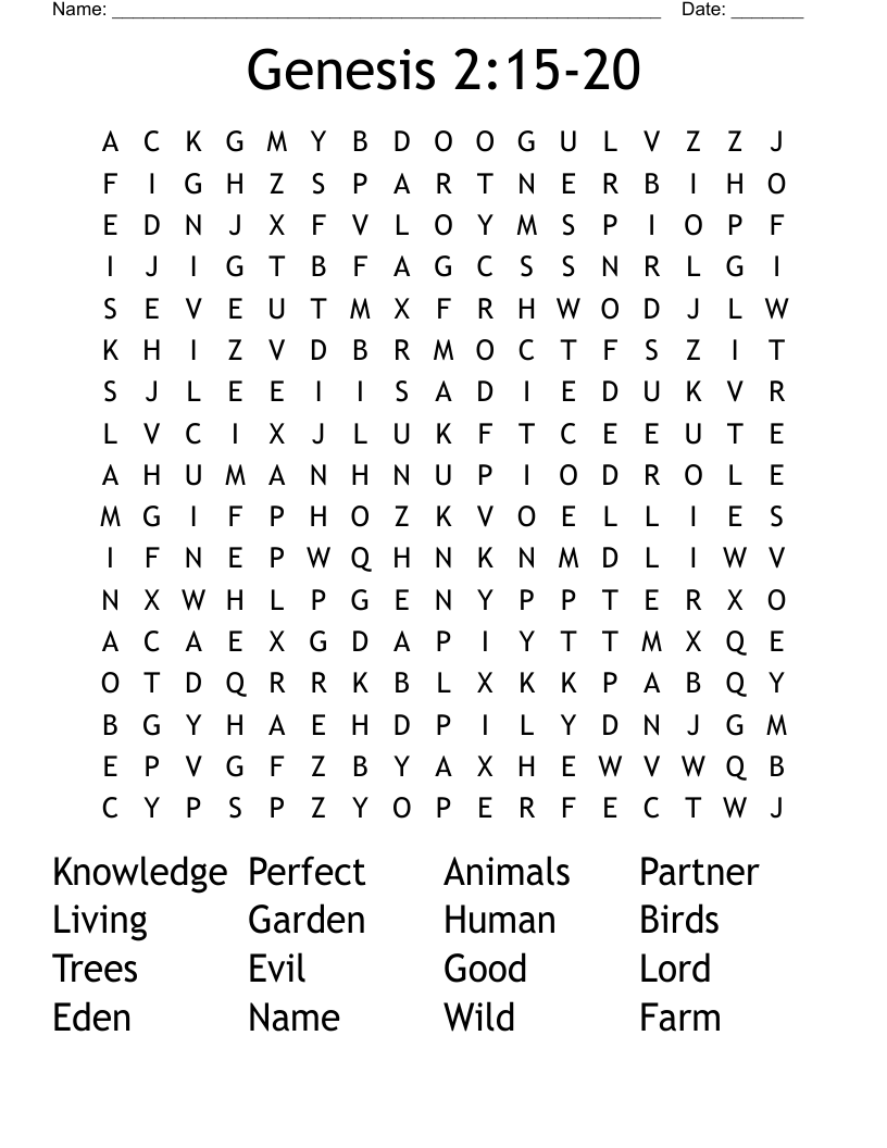 Genesis 2:15-20 Word Search