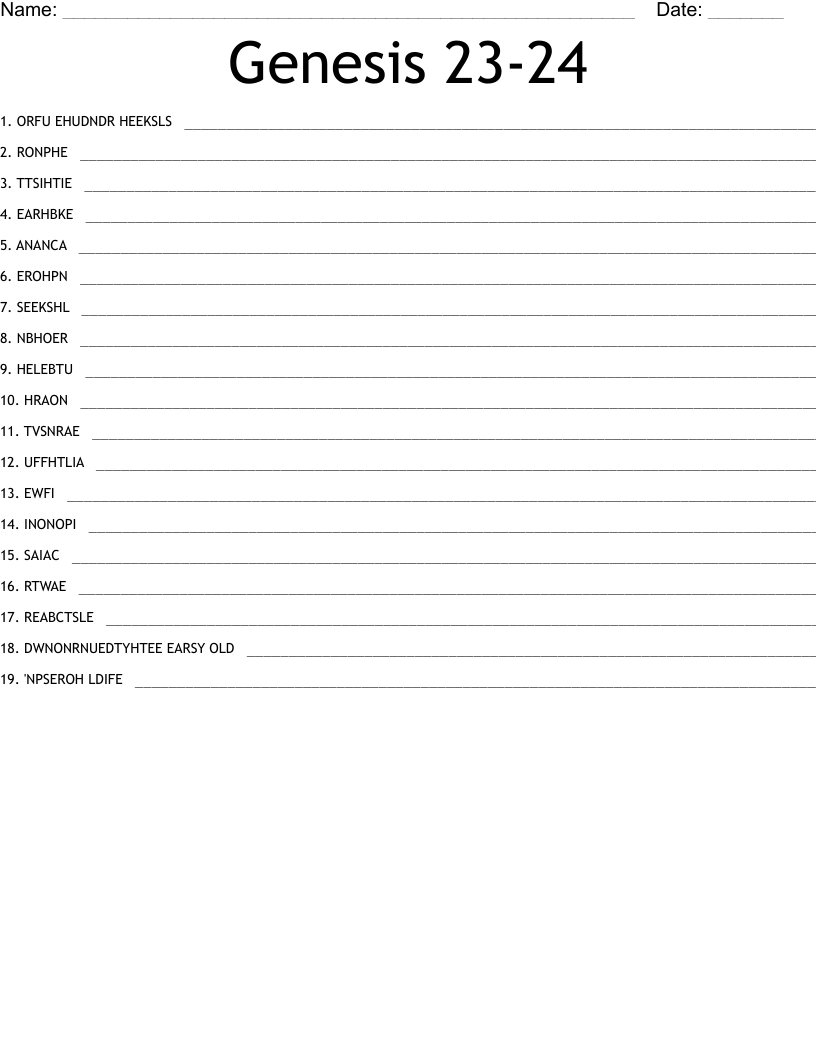 Genesis 23-24  Word Scramble
