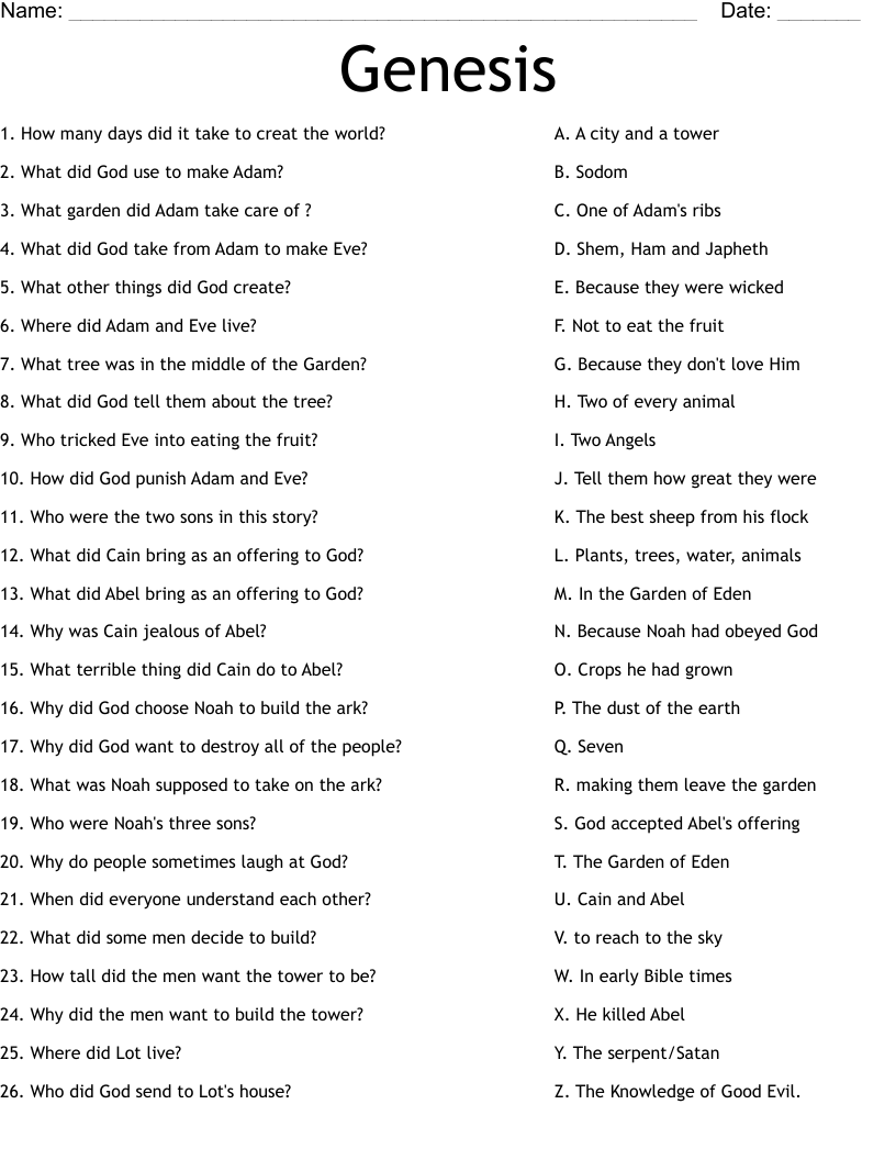 Genesis Worksheet