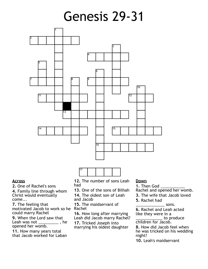 Genesis 29-31 Crossword