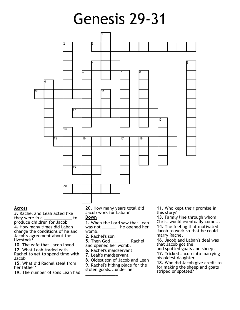 Genesis 29-31 Crossword