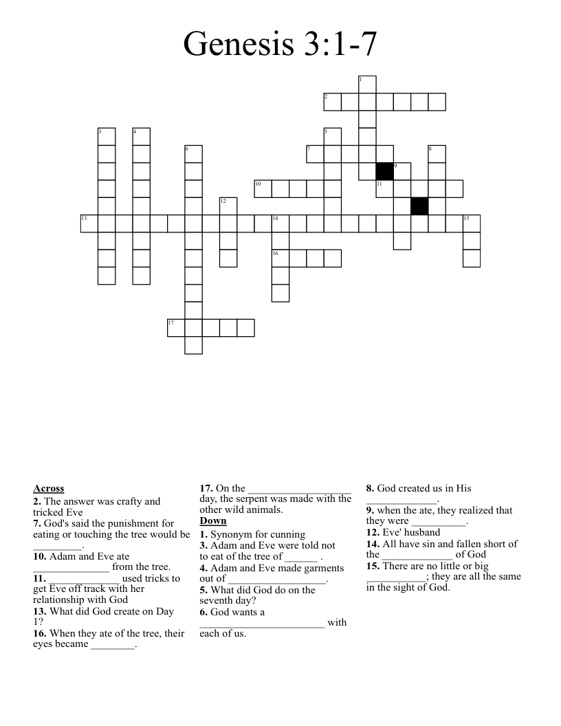 Genesis 3:1-7 Crossword