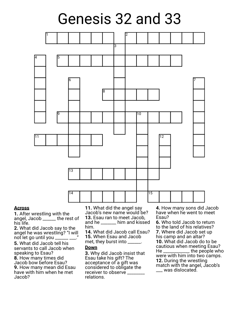 Genesis 32 and 33 Crossword