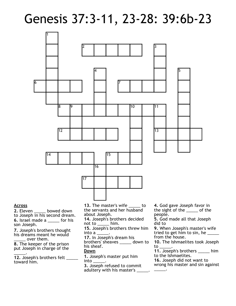 Genesis 37:3-11, 23-28: 39:6b-23 Crossword