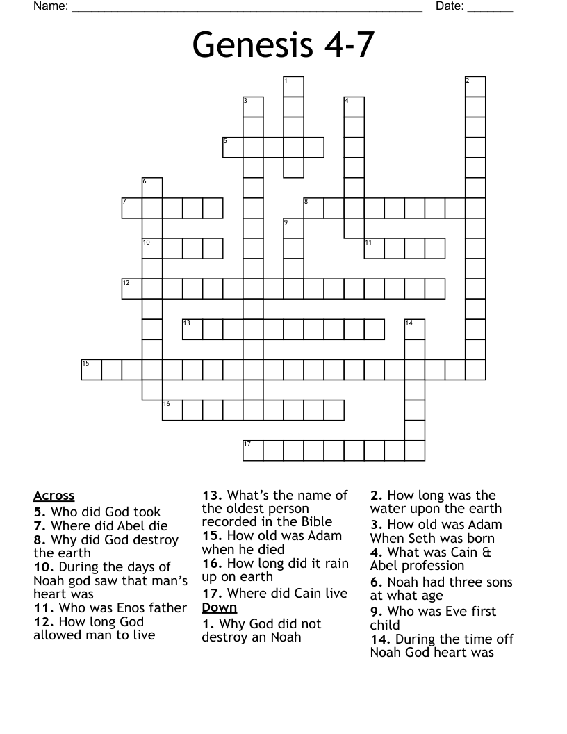 Genesis 4-7 Crossword