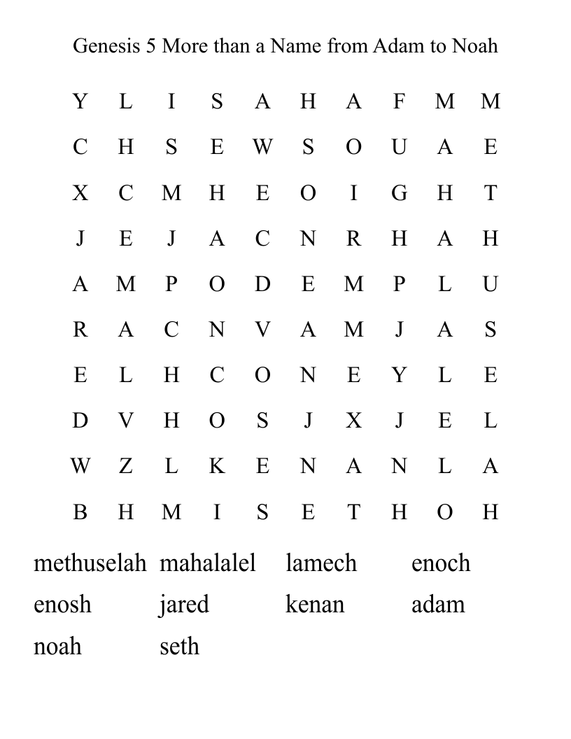 Genesis 5      More than a Name from Adam to Noah Word Search