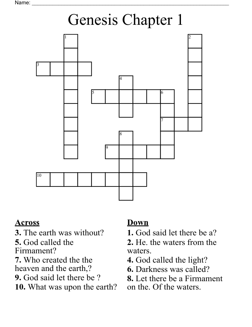 Genesis Chapter 1 Crossword