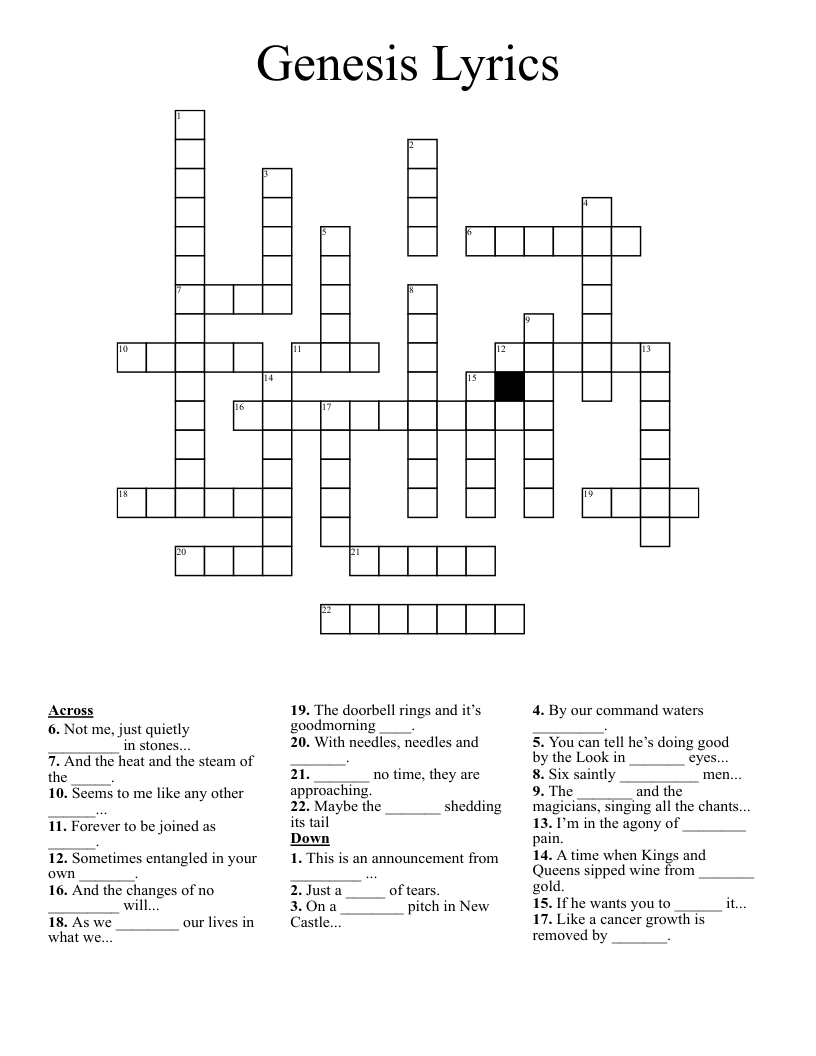 Genesis Lyrics Crossword