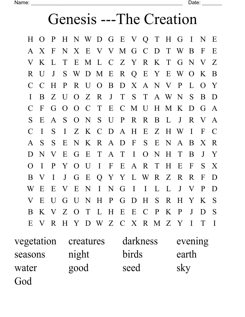 Genesis ---The Creation Word Search