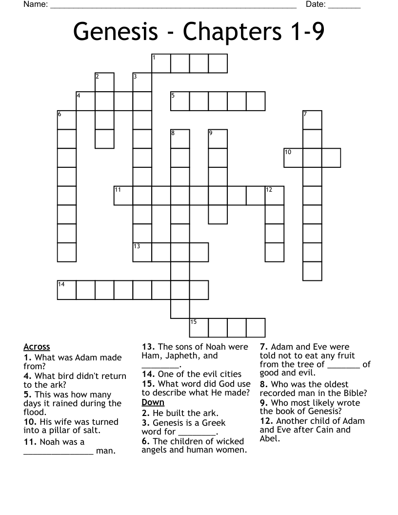 Genesis - Chapters 1-9 Crossword