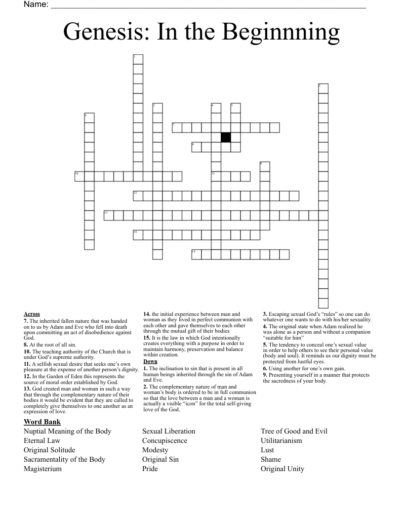 Genesis:  In the Beginnning Crossword
