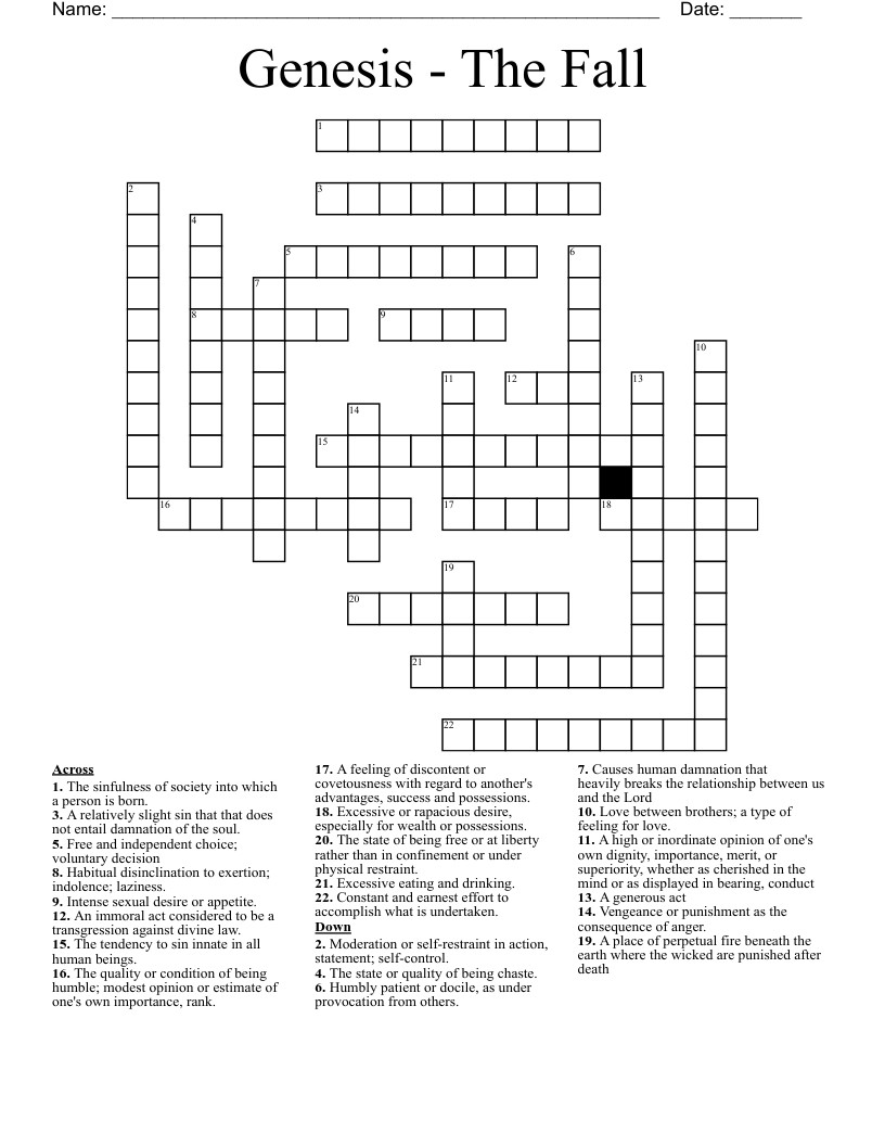 Genesis - The Fall Crossword