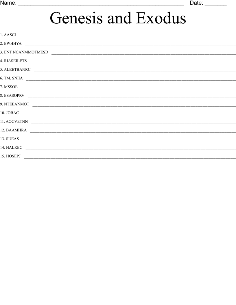 Genesis and Exodus Word Scramble