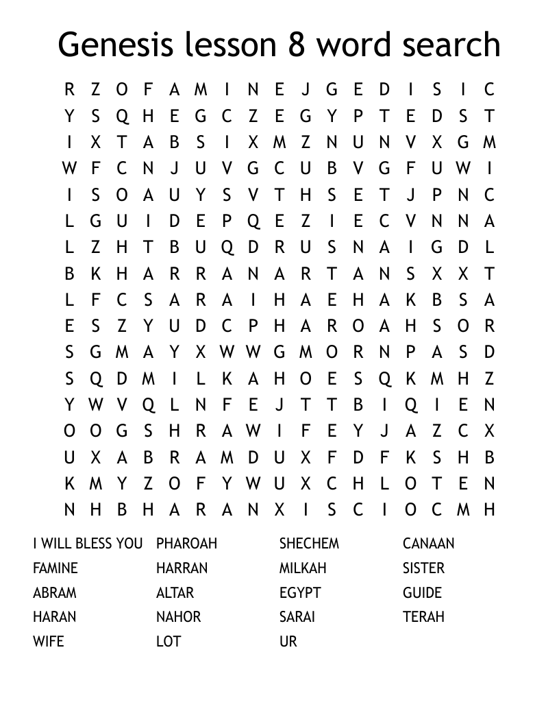 Genesis lesson 8 word search
