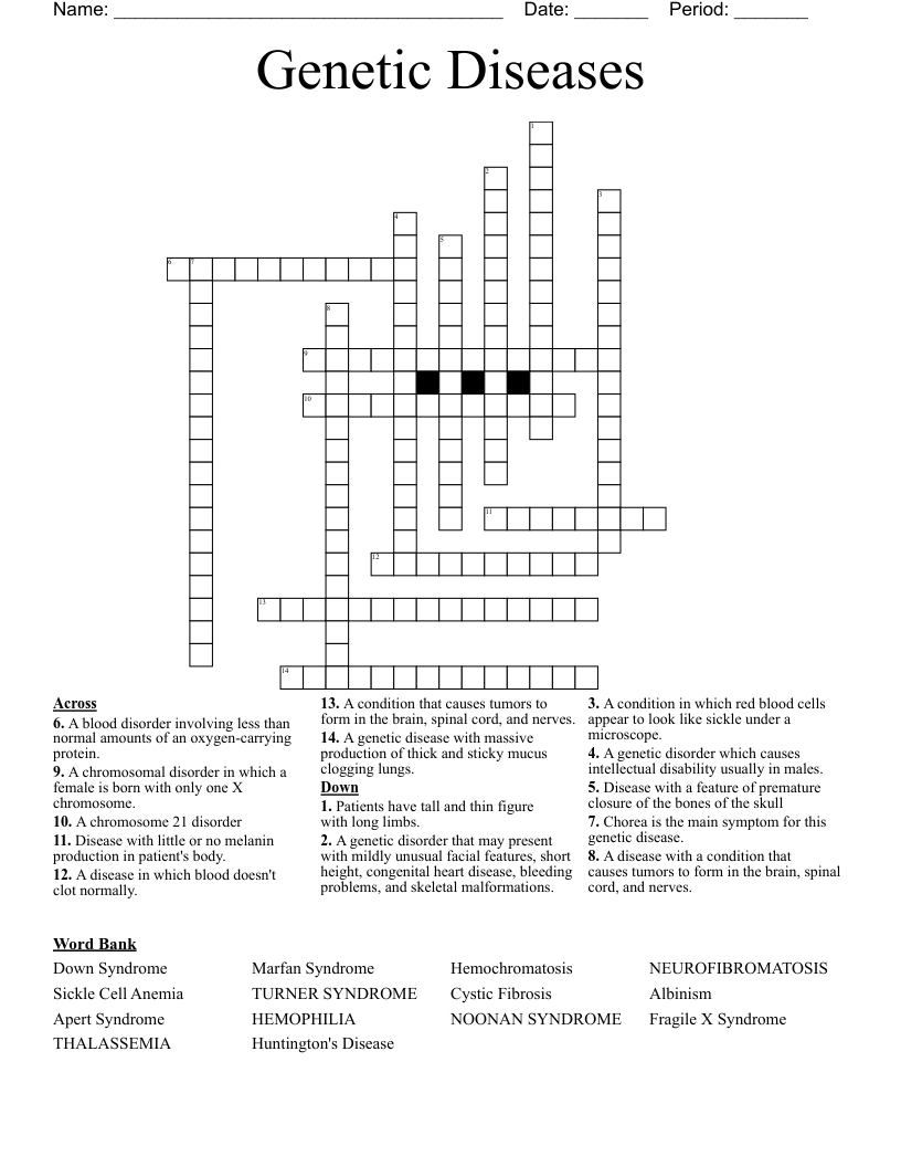 Genetic Diseases Crossword