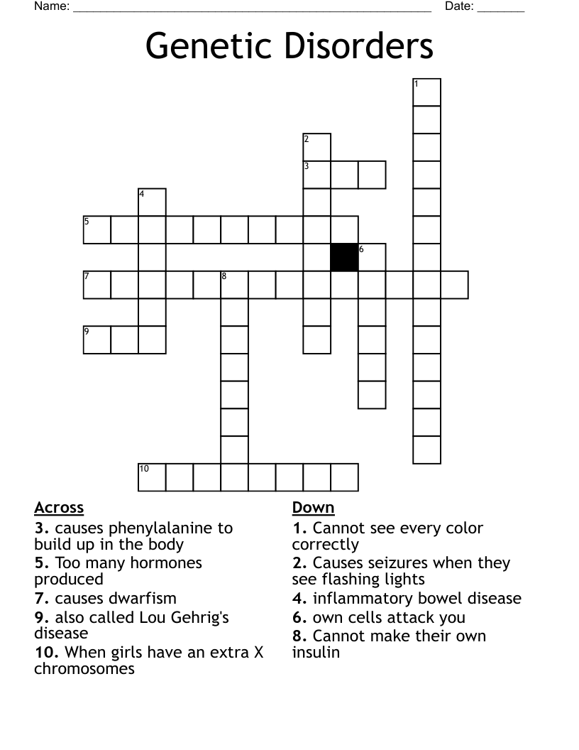 Genetic Disorders Crossword