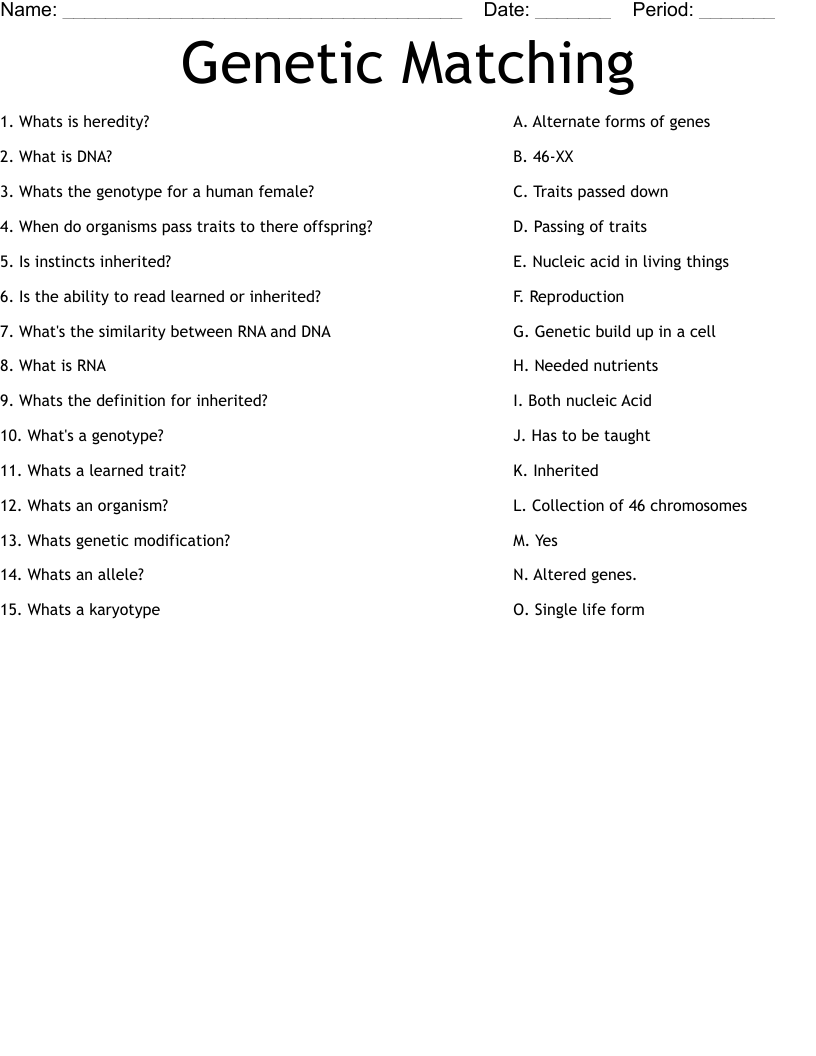 Genetic Matching Worksheet