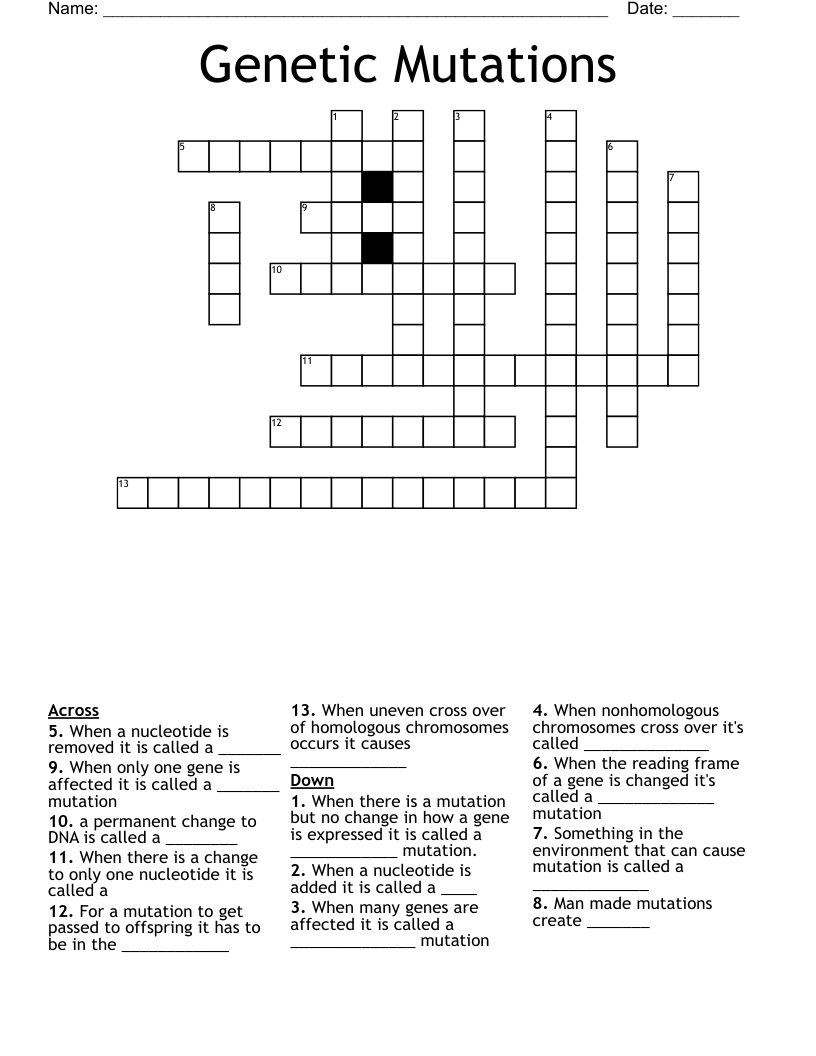 Genetic Mutations Crossword