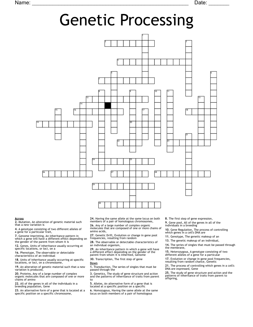 Genetic Processing  Crossword