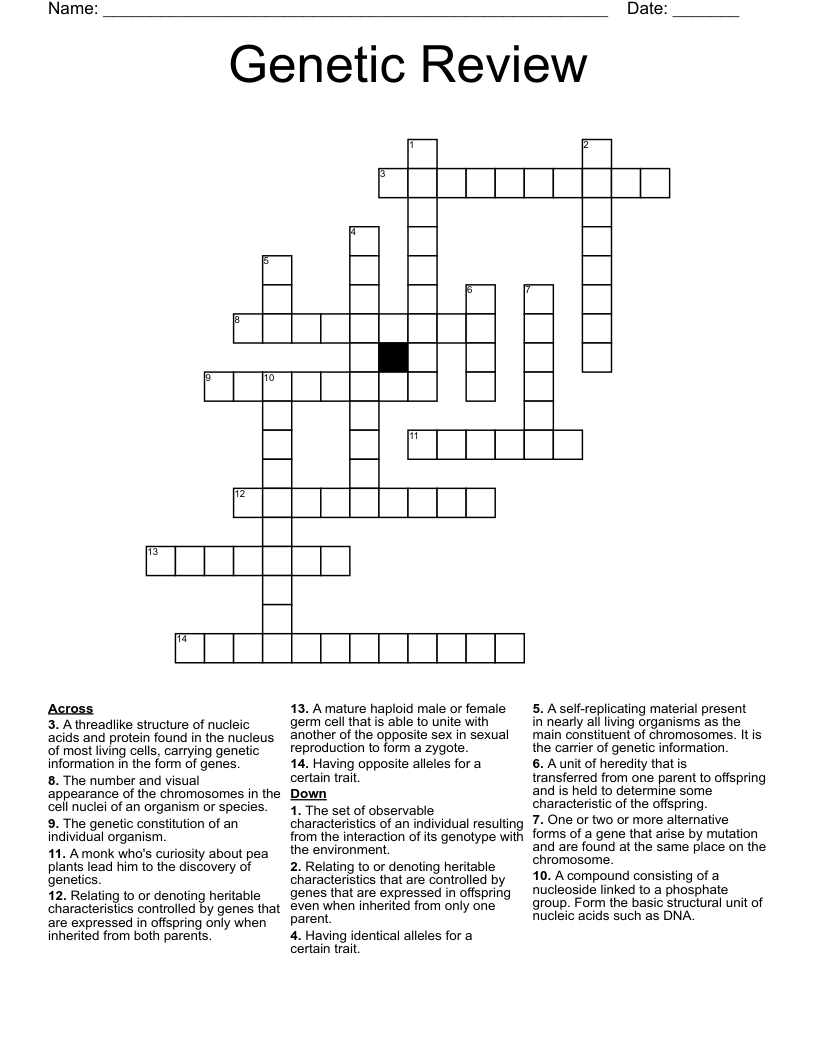 Genetic Review Crossword