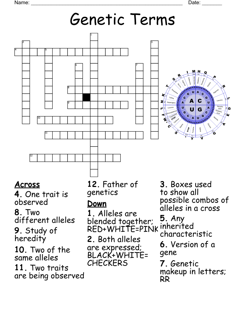 Genetic Terms Crossword