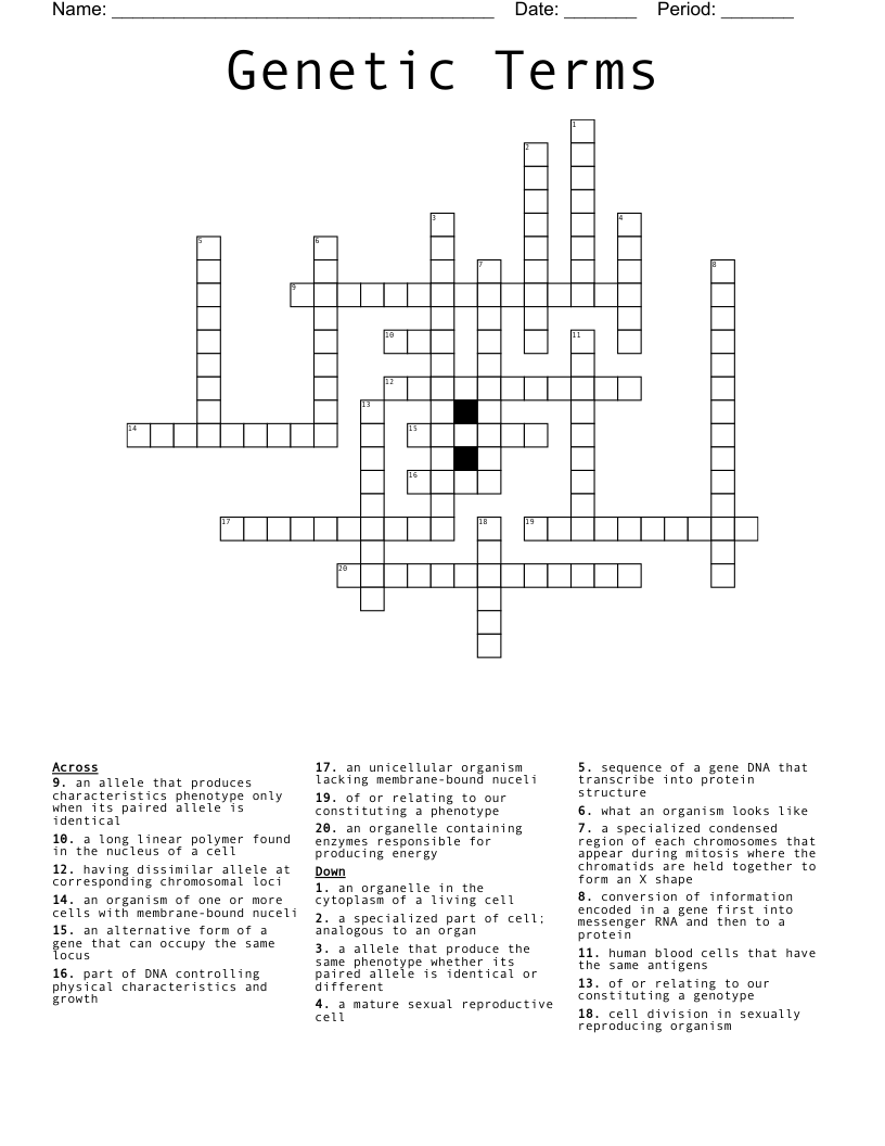 Genetic Terms Crossword